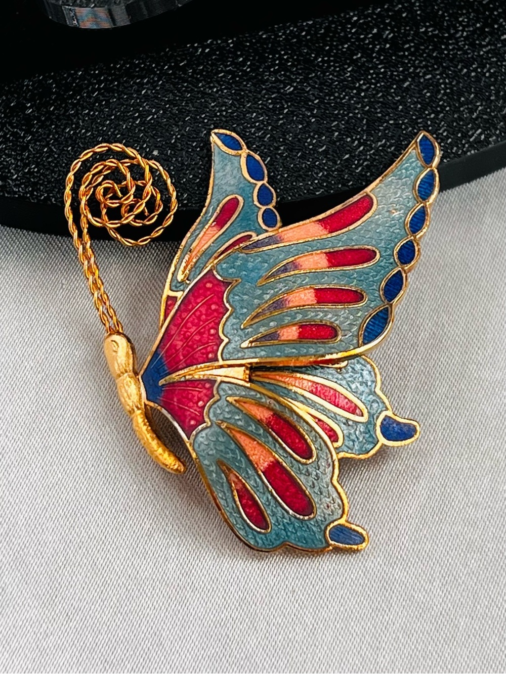 Vintage Cloisonne Enamel Colorful Butterfly Brooch Pin